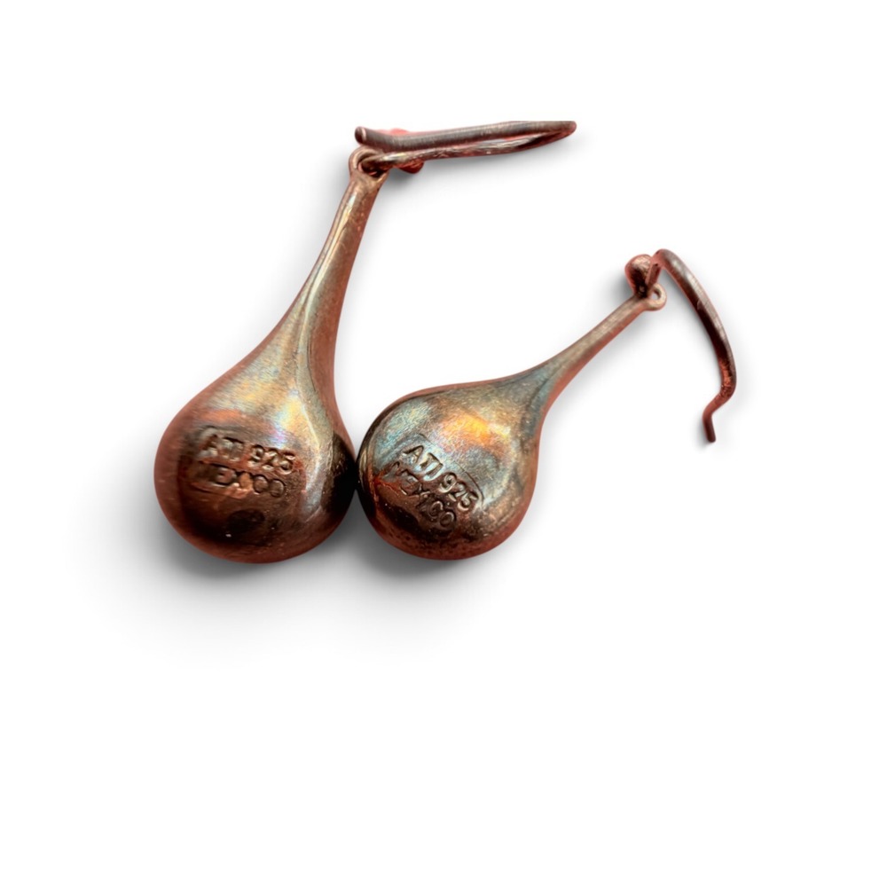 Mexico 925 Sterling Silver Teardrop Dangle Earrings Modernist 4g